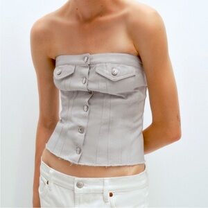 NWT Zara silver demin corset tube top